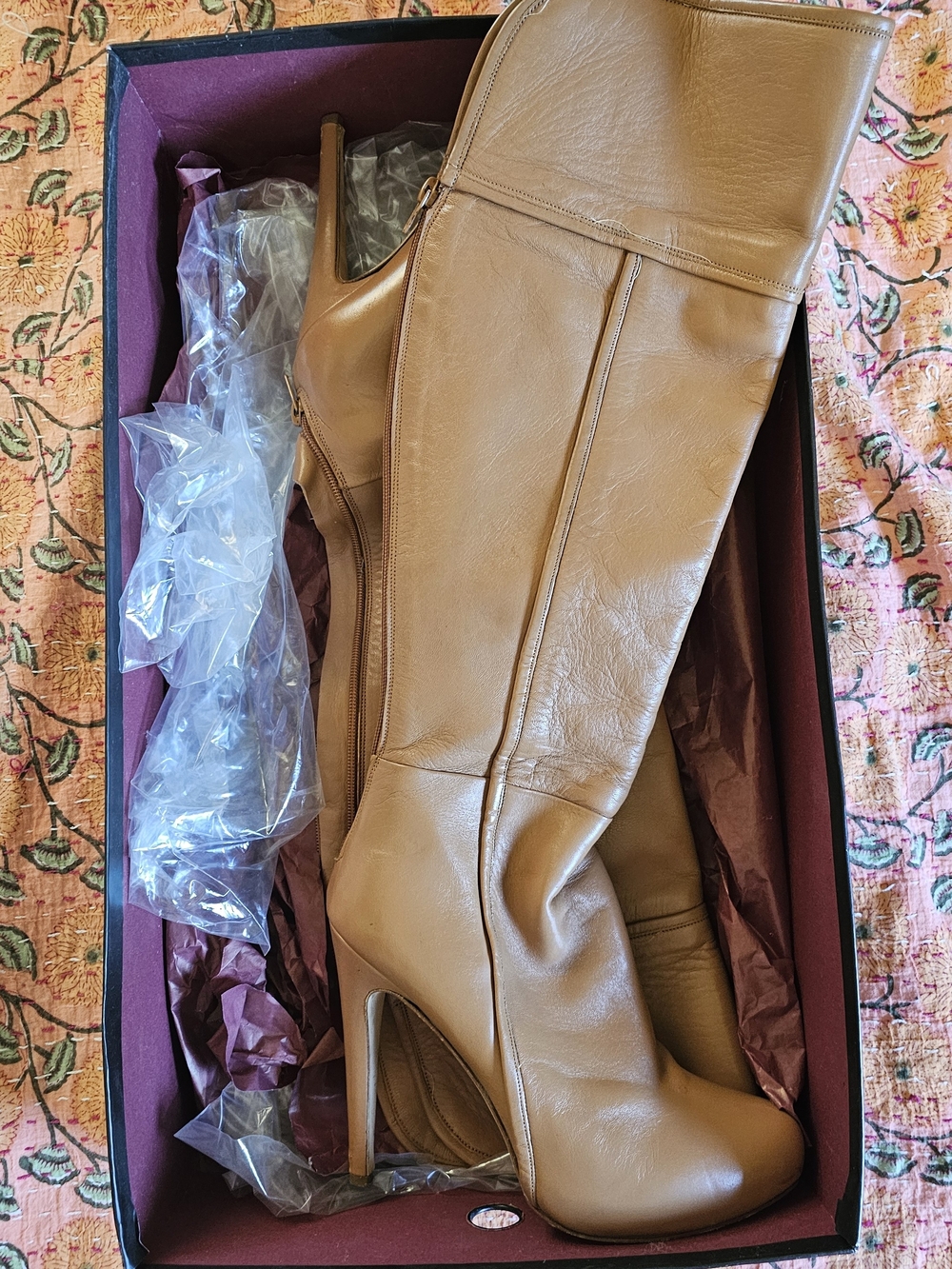 Cognac Leather Boot Knee-high Stilleto